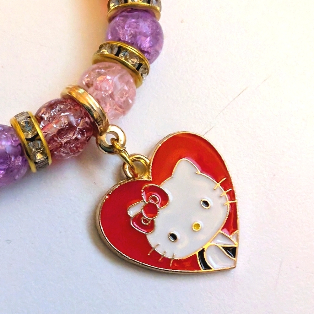 Handmade Glass Kawaii Hello Kitty Beaded Charm Bracelet - Picture 5 of 7